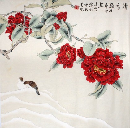 【已售】凌雪四尺斗方花鸟画《清香》