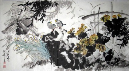 【已售】蒋峰三尺写意花鸟画《鸟语花香》