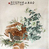凌雪斗方工笔花鸟《安居乐业》