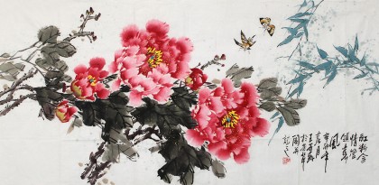 【已售】王芳三尺牡丹画《红粉含情管领春风》