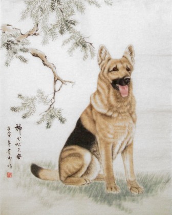 精品国画狗《神犬吠久安》 - 动物画 - 99字画网_动物世界 画家以工整细腻的写实手法,描画了家犬的形象,细而不腻、工而不板,真实生动,富有神韵。画家把历来都认为难以形状的家犬描绘的形神毕现。充分反映了画家深入生活观察和严谨的造型能力。狗很早就与人类文明相伴而行了,是人类的朋友,本副作品《神犬吠久安》镇宅保家护院,是非常好的家居装饰风水挂画。