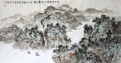 客厅国画山水《江深林静山居幽》 - 写意山水画- 99字画网