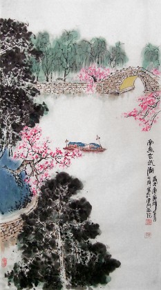 李明成三尺写意山水画《玄武湖》