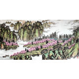 潮连书画会副会长卢元蛟四尺国画山水《桃花源》