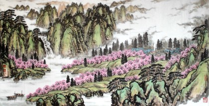 【已售】潮连书画会副会长卢元蛟四尺国画山水《桃花源》