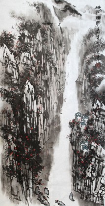 【已售】张春奇精品三尺山水画《峡江烟雨》徐悲鸿纪念馆艺术中心理事