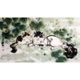  颜涵精品三尺国画猫《母子情深》已裱轴