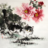 颜涵精品四尺斗方猫趣图
