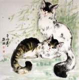 【已售】颜涵精品四尺斗方双猫图