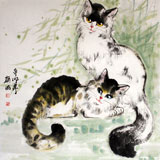 【已售】颜涵精品四尺斗方双猫图