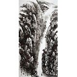 张春奇四尺山水作品《峡江烟雨》