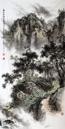 【已售】吉林美协邹本财四尺精品《高山流水遇知音》