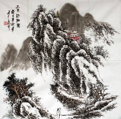 【已售】张春奇四尺斗方《三月访友图》徐悲鸿纪念馆艺术中心理事