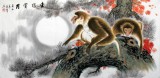 【已售】吉利风水画《金猿赏月》