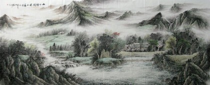 【已售】丈二巨幅山水画《山村锦绣》