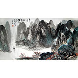【已售】杨春三尺山水作品《千峰竞秀》