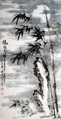 王新军四尺国画竹子《风鸣月动》