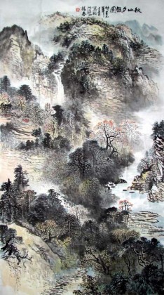 杨春六尺山水《秋山夕照图》