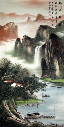 【已售】四尺名家青绿山水画《秋山生云》