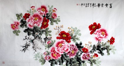 【已售】王宝钦六尺牡丹图《富贵荣华》(询价)
