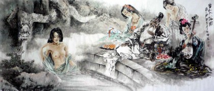 【已售】八尺国画人物《贵妃入浴图》