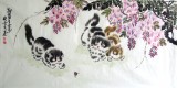 【已售】四尺紫藤《猫趣图》
