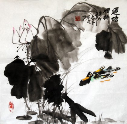 【已售】张春奇三尺斗方画《莲塘情趣》