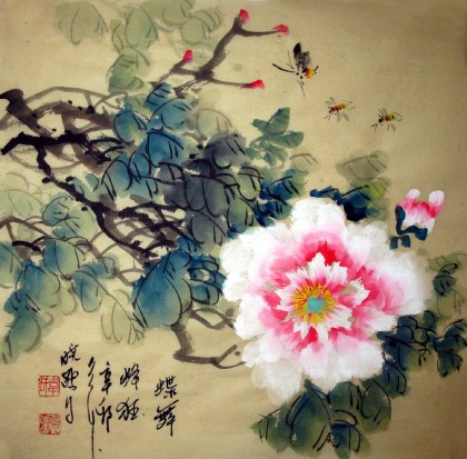 【已售】小尺寸国画牡丹图《蝶舞》