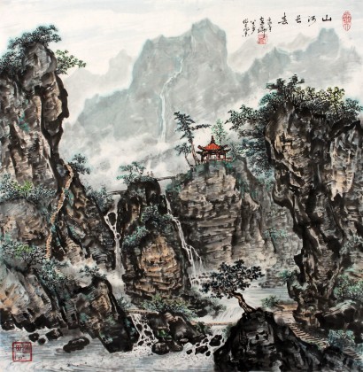 【已售】蒲家瑞四尺斗方《山河长春》
