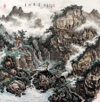 【已售】名家蒲家瑞四尺斗方《青山聚秀》