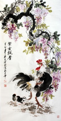 QA王宝钦三尺国画公鸡《紫云飘香》(询价)