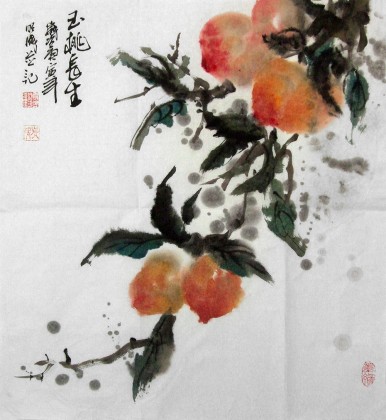 【已售】祝寿斗方画《玉桃长生》