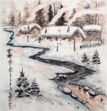 【已售】杜霖冰雪国画《雪乡》