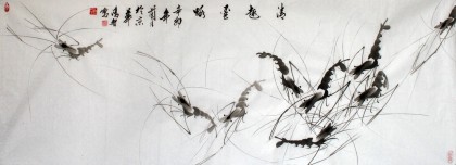 【已售】齐派名家张鸿智四尺墨虾图