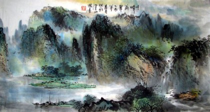 【已售】杨春三尺山水作品《千峰滴翠》