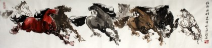 【已售】四尺对开国画八骏图《锦绣前程》