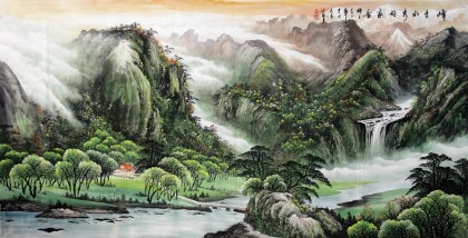 【已售】八尺精品风水画《峰青水秀好家居》
