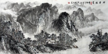 【已售】四尺名家水墨山水《群峰积翠》