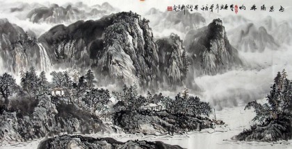 【已售】四尺名家水墨山水《飞泉隔林响》