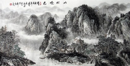 【已售】四尺名家水墨山水《山村晓色》