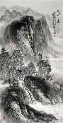 四尺名家水墨山水《深山小道》 - 山水画 - 99字画网