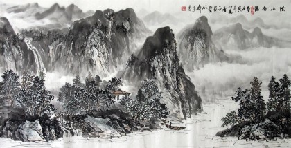 四尺名家水墨山水《溪山飞瀑》 - 山水画- 99字画网