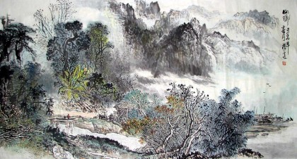 【已售】名家杨春六尺山水《山乡》