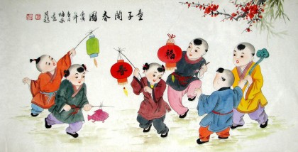【已售】三尺儿童房间画《童子闹春图》