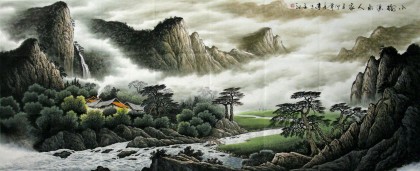 【已售】小八尺精品山水画《小桥流水人家》
