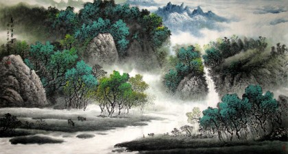 【已售】六尺客厅山水画《春风百草香》