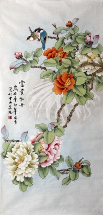 中国牡丹  富貴凌香 北京美协凌雪三尺牡丹竹子国画《花开富贵》 - 牡丹画- 99字画网
