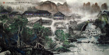 【已售】四尺国画山水《小桥流水人家》