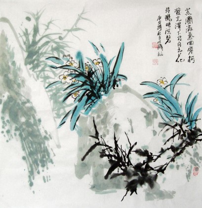 【已售】名家李明成四尺斗方兰花图《幽兰图》