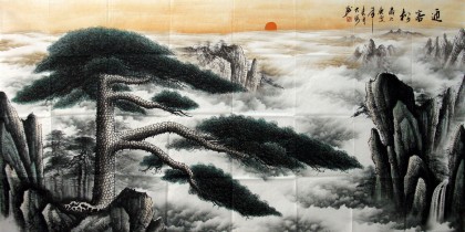 【已售】八尺迎宾国画《迎客松》